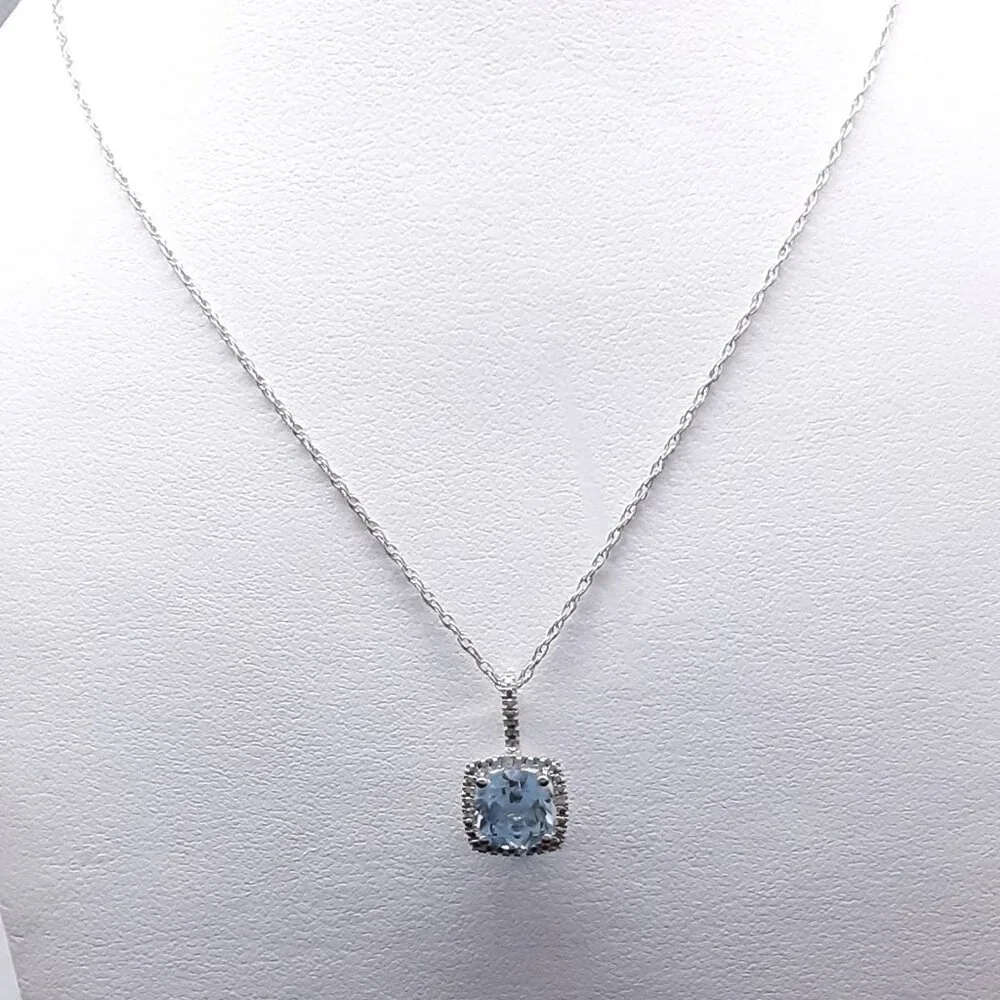 NEW sterling silver blue topaz and cz pendant necklace